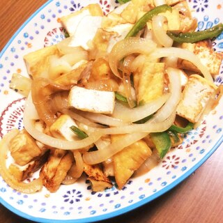 厚揚げとピーマンと玉ねぎの照り焼き煮